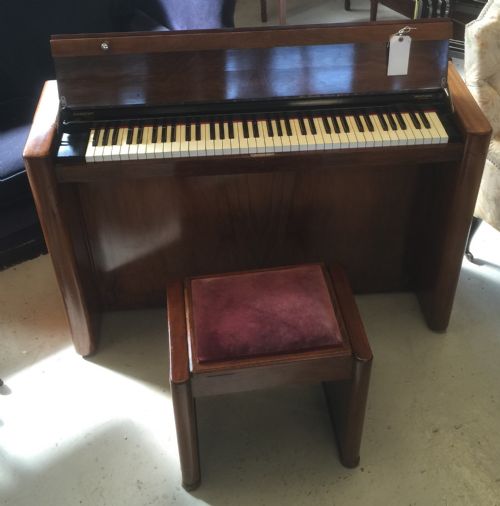 Art Deco Compact Walnut Piano with Stool