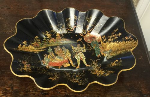 Black Lacquered Scalloped Oval Bowl. Late Nineteenth Century.
