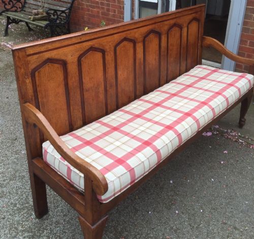 fig 1. 19th century golden oak settle on cabriole legs