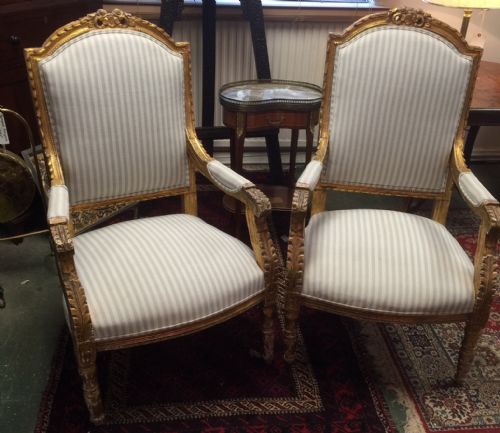 Pair of French Gilt Armchairs Circa 1920