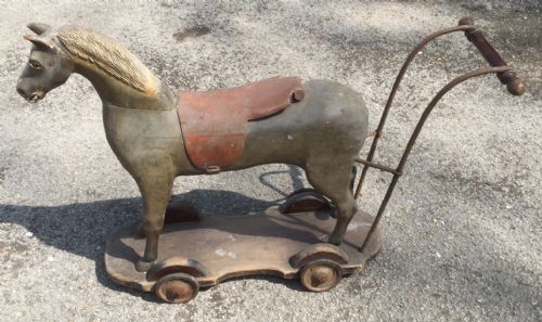 Rare Edwardian Carved Wooden Push Along Horse Circa 1905