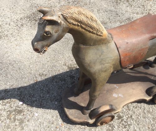 fig 1. Rare Edwardian carved wooden push along horse circa 1905