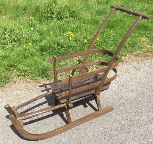 Edwardian Wooden Sled with Bentwood Seat  Circa 1910