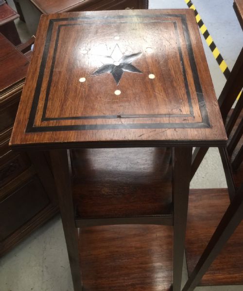 fig 1. Pair arts and crafts mahogany inlaid stands