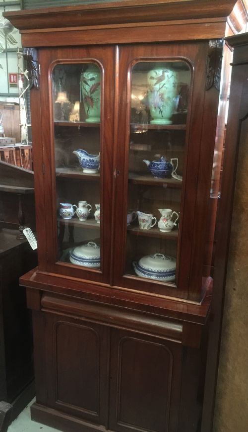 Victorian Mahogany Bookcase Over Cupboard Circa 1880