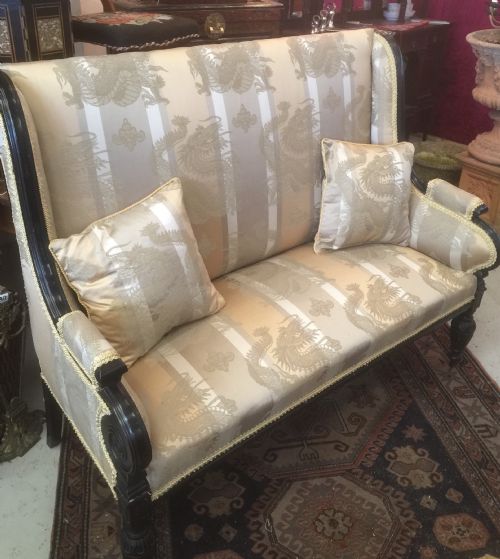 Victorian Ebonised Two Seater Sofa - Reupholstered