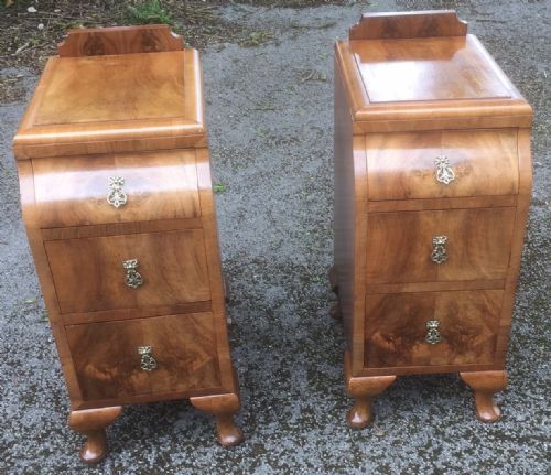 Pair Art Deco Burr Walnut Bedside Cabinets Circa 1920