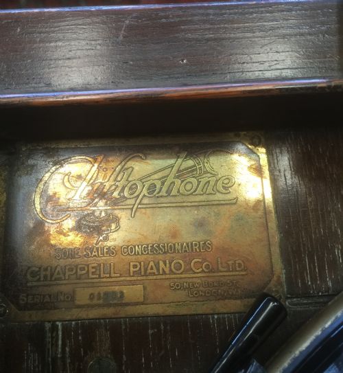 fig 1. Oak cased cliftophone wind up gramophone