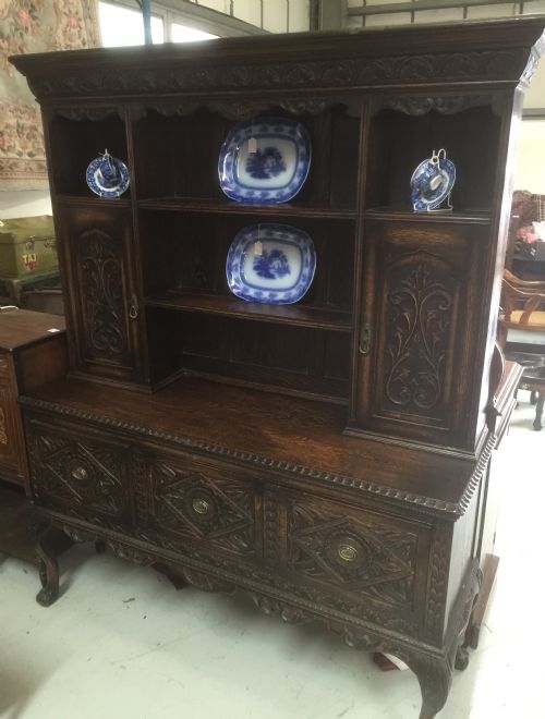 Solid Oak Carved Dresser  Circa 1920