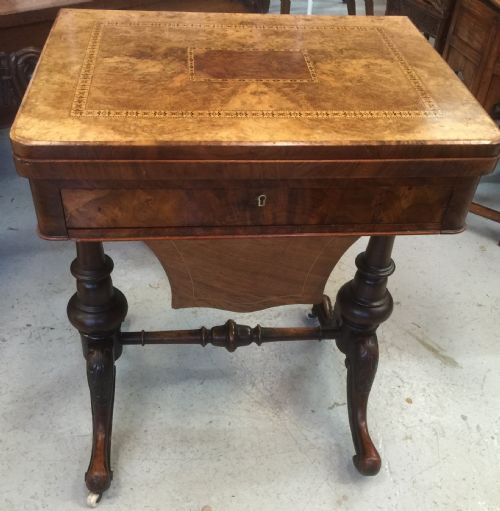 Victorian Burr Walnut and Tunbridge Ware Games Table