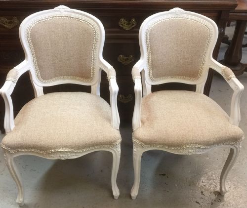 Pair of Carved French Painted Armchairs Circa 1920.