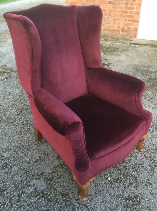 Victorian Winged Armchair in Claret Velvet