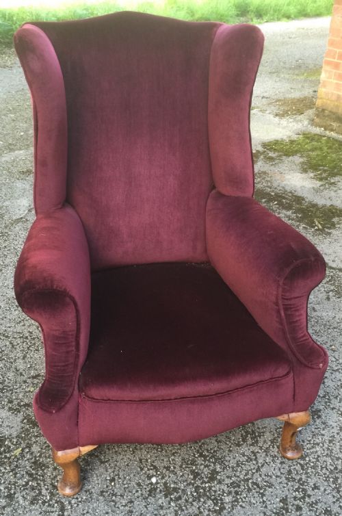 fig 1. Victorian winged armchair in claret velvet
