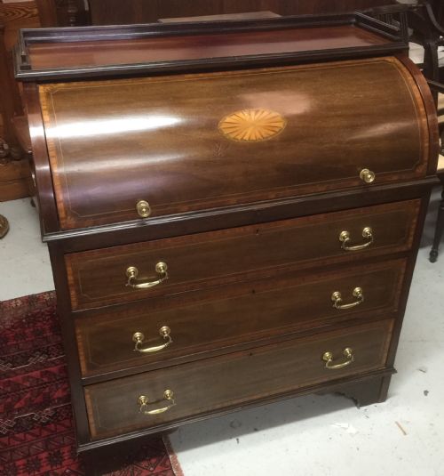 Sheraton Revival Inlaid Mahogany Cylinder Desk