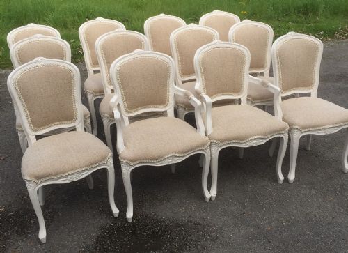 Set of 12 Edwardian Painted French Style Dining Chairs