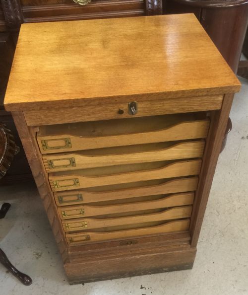 fig 1. Oak tambour fronted filing chest circa 1920