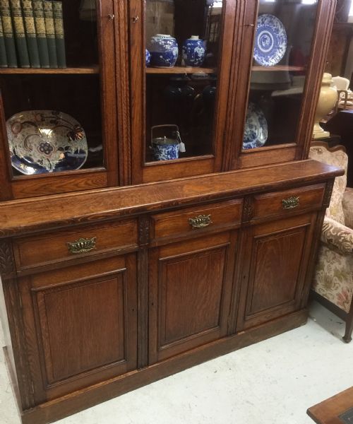 fig 1. Victorian oak triple library bookcase circa 1880