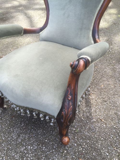 fig 1. Victorian walnut cabriole legged spoon backed open armchair