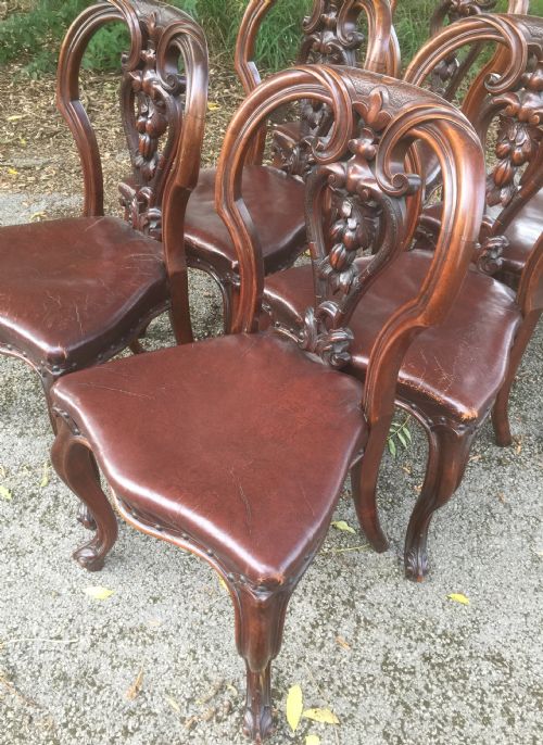 fig 1. Six Victorian carved balloon back dining chairs 