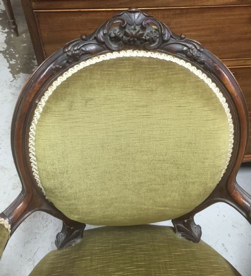 fig 1. Victorian ladies and gentlemans walnut carved chairs