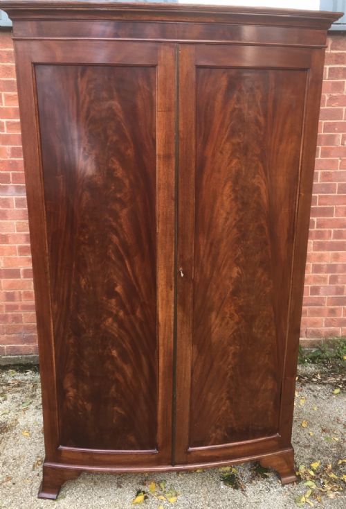 Edwardian Flame Mahogany Bow Fronted Wardrobe Circa 1910