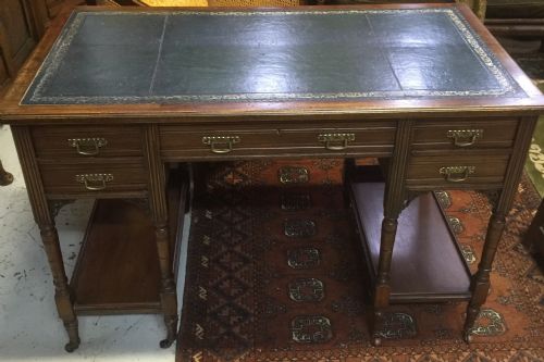 Victorian Walnut Desk with Tooled Leather Top