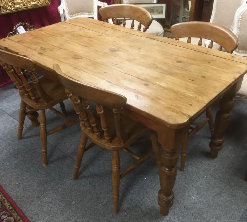 fig 1. Edwardian pine kitchen table on turned legs six seater