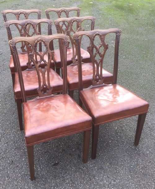 Victorian Set of Six Mahogany Chippendale Style Dining Chairs
