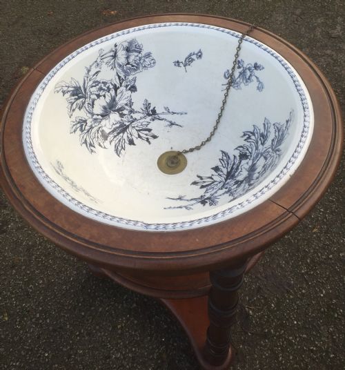 fig 1. Rare Victorian circular mahogany washstand with original bowl