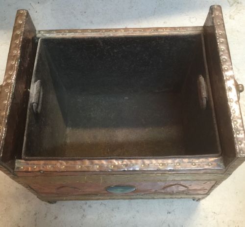 fig 1. Arts and crafts brass and copper Ruskin style  log bin 