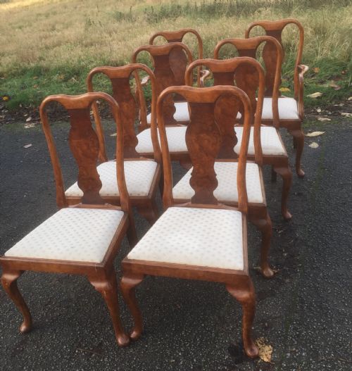 fig 1. Eight Queen Anne style walnut and beech dining chairs 