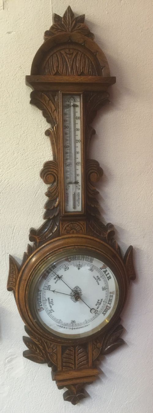 Victorian Carved Oak Barometer Mint Condition
