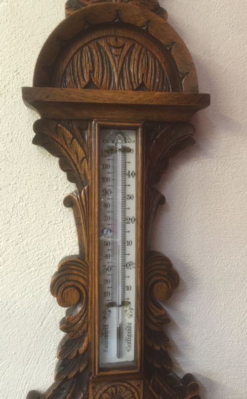 fig 1. Victorian carved oak barometer mint condition 