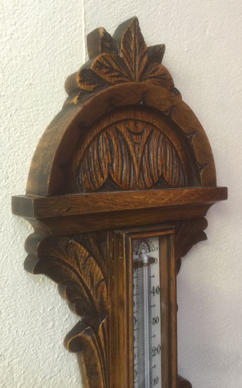 fig 3. Victorian carved oak barometer mint condition 