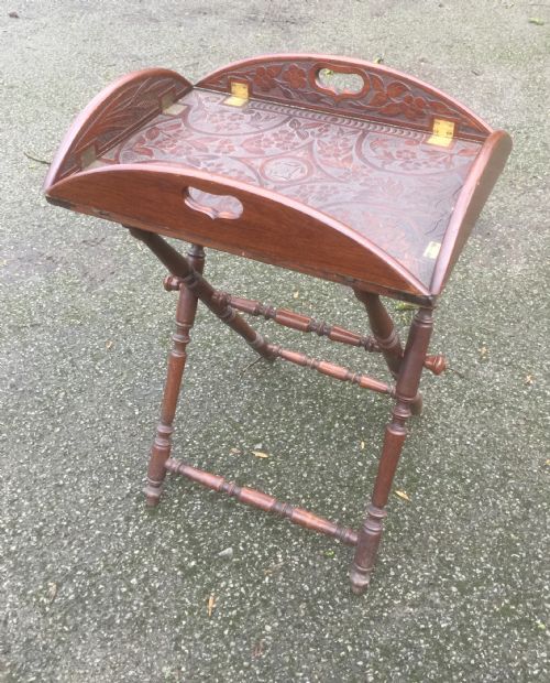fig 1. Antique victorian walnut butlers tray on stand