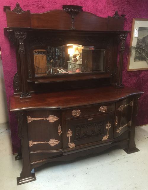 Antique Mahogany Art Nouveau Sideboard Fabulous Copper Fittings