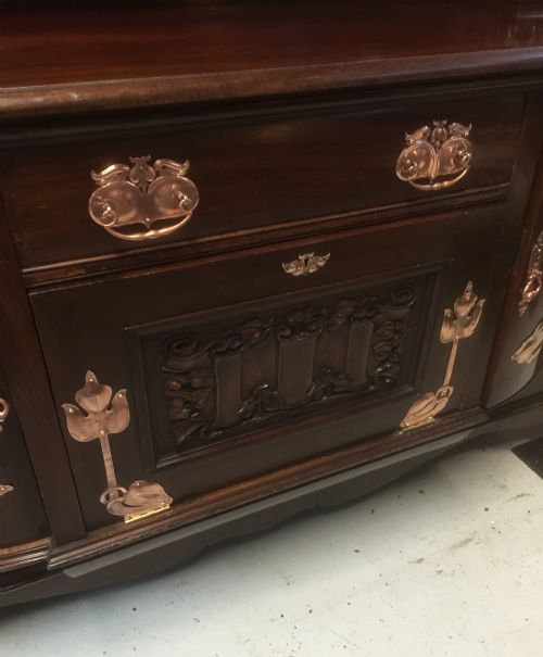 fig 1. Antique mahogany Art Nouveau sideboard fabulous copper fittings