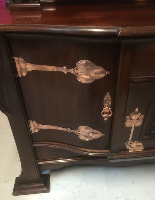 fig 2. Antique mahogany Art Nouveau sideboard fabulous copper fittings