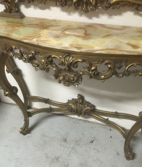 fig 1. Antique carved gilt console mirror with marble topped table