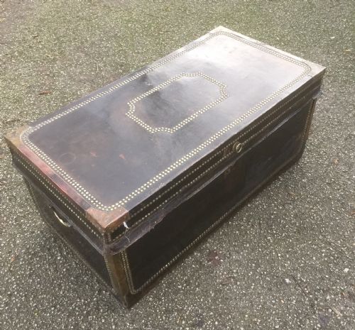 Antique Victorian Leather Covered Camphor Wood Chest