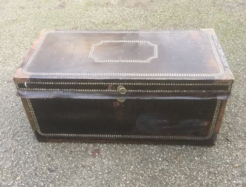 fig 1. Antique Victorian leather covered camphor wood chest