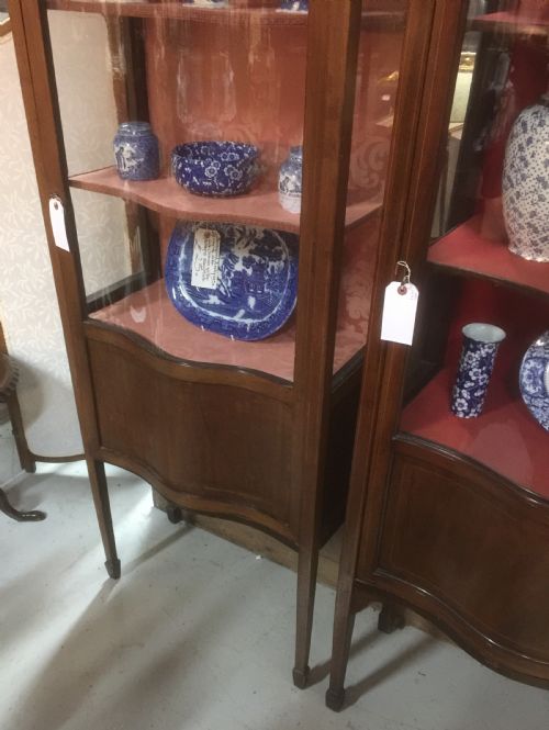 fig 1. Antique Edwardian serpentine fronted mahogany display cabinet