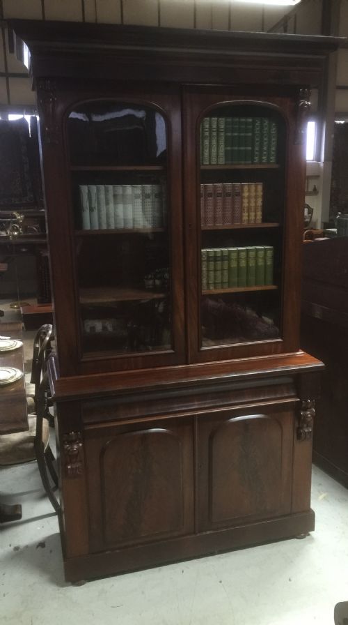 fig 1. Antique Victorian mahogany library bookcase circa 1860