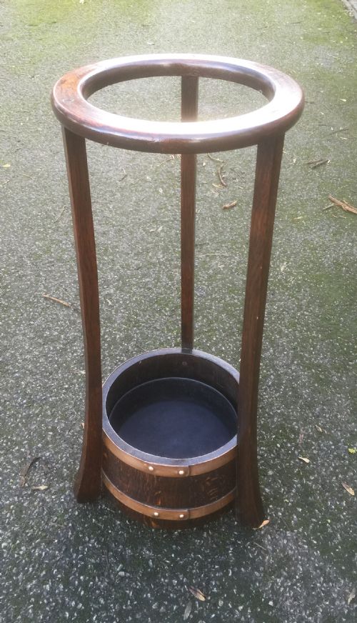 Antique Solid Oak Stick Stand with Coopered Base