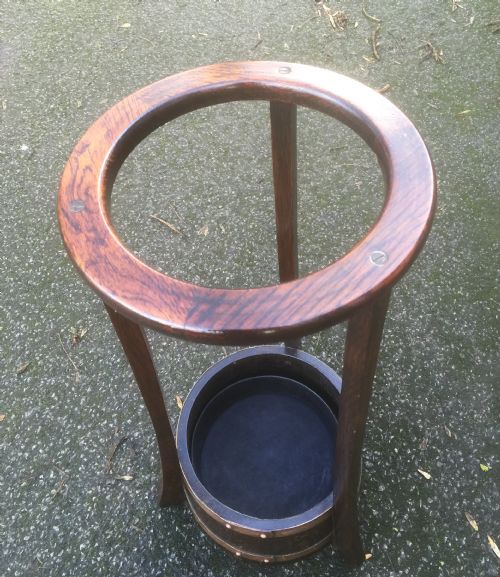 fig 2. Antique solid oak stick stand with coopered base