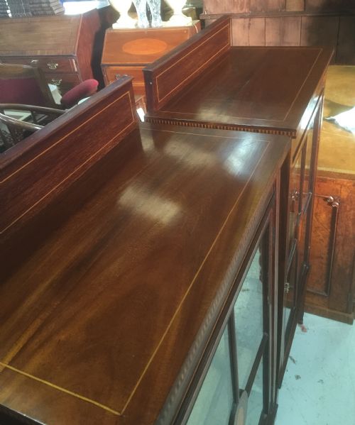 fig 2. Antique pair of Edwardian inlaid mahogany display cabinets