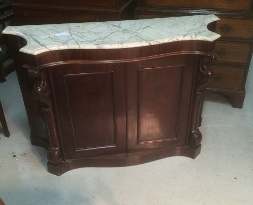 Antique Victorian Mahogany Sideboard with White Marble Top