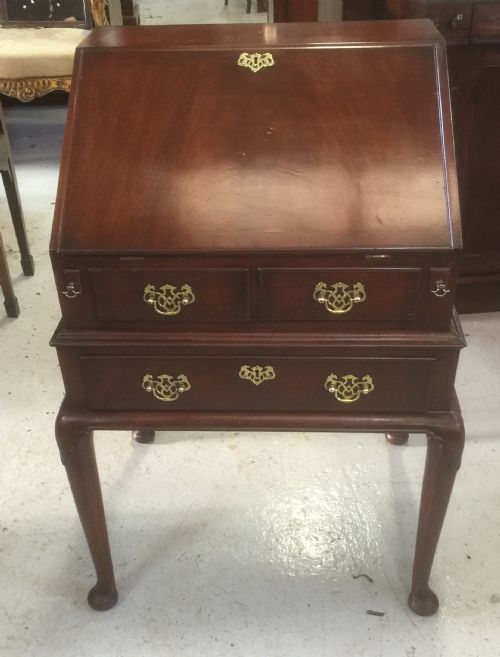 Antique George II Style Mahogany Bureau on Carved Cabriole Legs