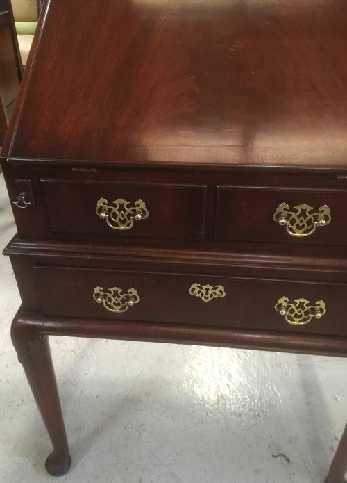 fig 1. Antique George II style mahogany bureau on carved cabriole legs