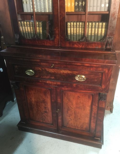 fig 1. Antique William IV flame mahogany secretaire bookcase